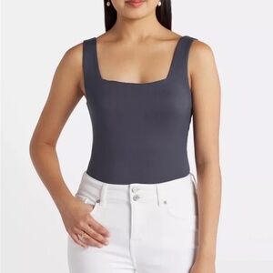 Gilli Kris Square Neck Knit Bodysuit Dark Grey XS NWT shirt top stretch